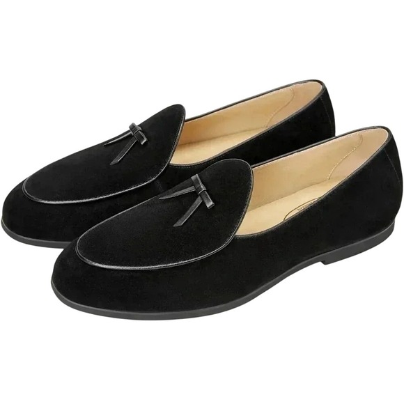 Journey West Shoes - Black Suede Womens’ Belgian Style Loafers